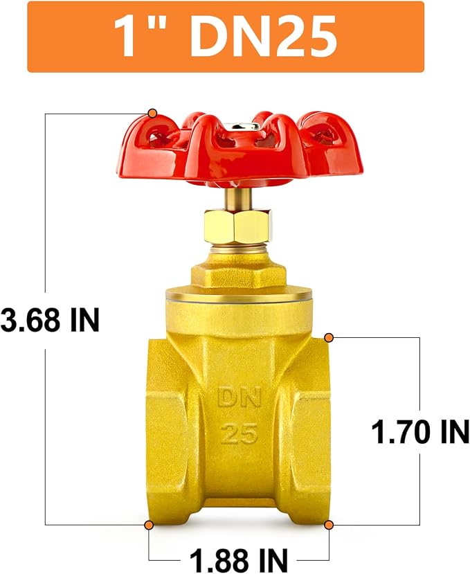 GASHER 1PCS 1 Inch Brass industrial Gate Valve, Heavy-duty Rotary Sluice Valve - Image 2