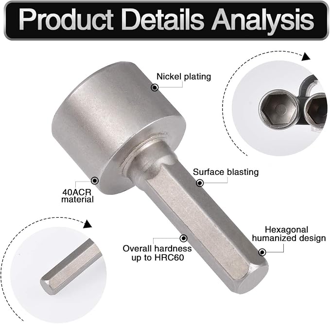 1/4" 3/16 9/32 inch Hex Power Nut Driver Drill Bit Set Socket Bit Adapter - Image 5