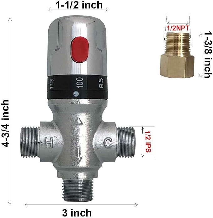 Three-way Thermostatic Mixing Valve, 1/2NPT Connections, Solid Brass - Image 6