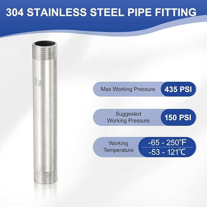 PATIKIL 304 Stainless Steel Pipe Fitting, 2 Pack 3/4" BSP Male x 3/4" BSP Male - Image 3