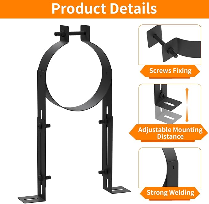 4 Inch Chimney Pipe Support Bracket, Adjustable Vent Wall Strap, Stainless - Image 4