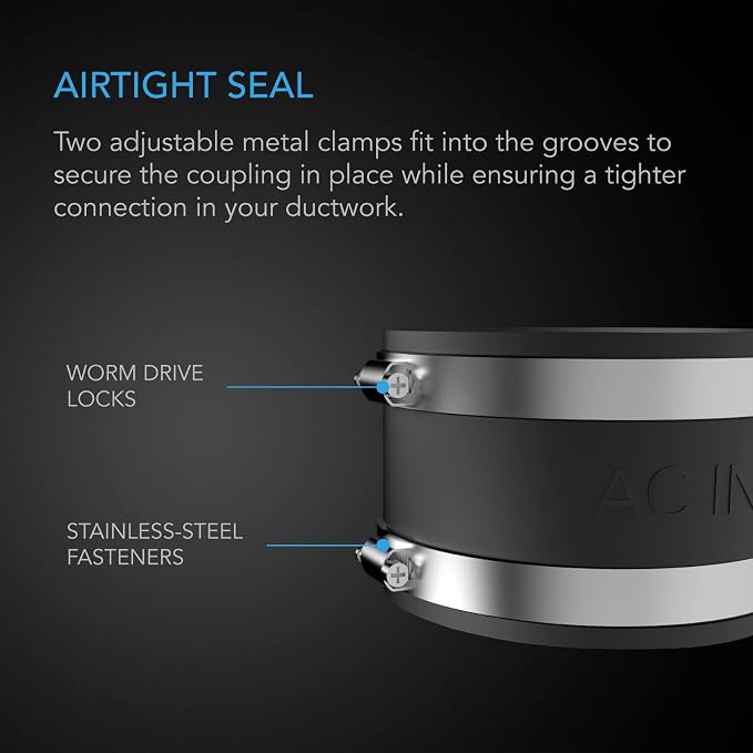 AC Infinity Noise Reduction Clamp 8-Inch, Duct Coupler. | Stainless Steel Clamps - Image 3