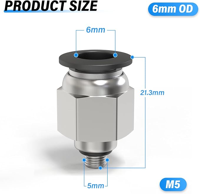 TAILONZ 6mm Tube OD x M5 Male Straight Push to Connect Fitting 10pcs | - Image 2