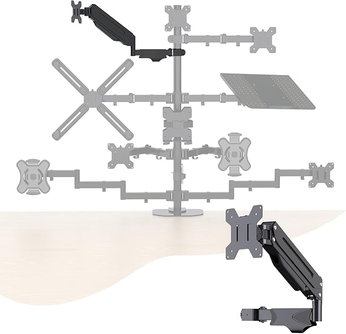 Pholiten Single Monitor Arm, Gas Type, Double Articulated | 35MM Pole Mount by PholitenMonitorArm