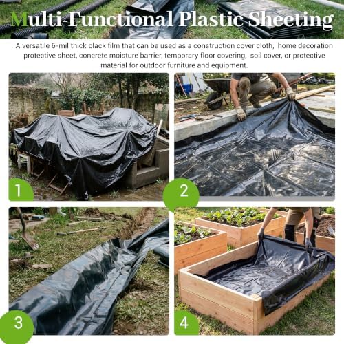 Black Plastic Sheeting 6 Mil 10 x 25 FT, Heavy Duty Polyethylene Sheeting - Image 7