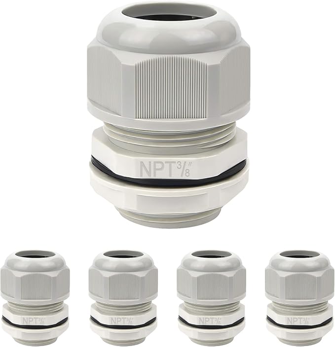 5 Pack NPT 3/8" Cable Glands Waterproof Adjustable 5-10mm Cable Connectors Grey by LeMotech