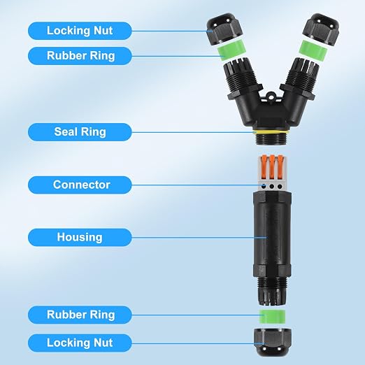 2PCS IP68 Waterproof Electrical Cable Connector, Outdoor 3 Way Y Shape Junction - Image 4