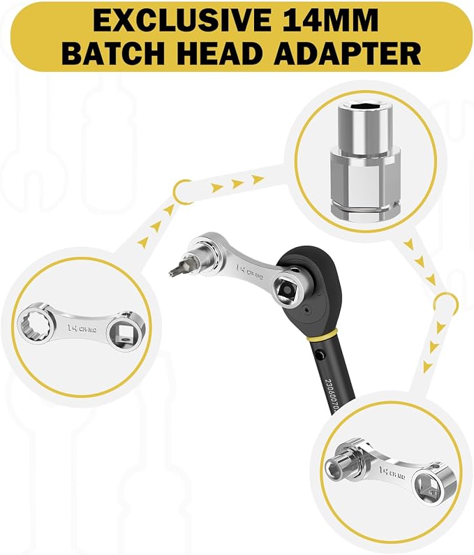 17 Pcs Metric Torque Adapter Set, 12-Point Extension, 3/8" | 1/2''+1/4'' + Bit - Image 8