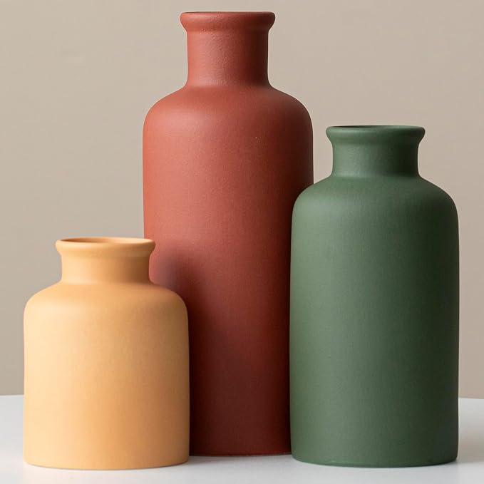 Large Modern Ceramic Vase Set of 3, Neutral Colors, Decorative Bottles by TINCTOTNICVase