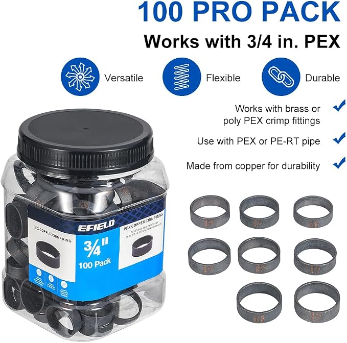 100 piece EFIELD 3/4-inch Pex Copper Crimp Rings - Image 2