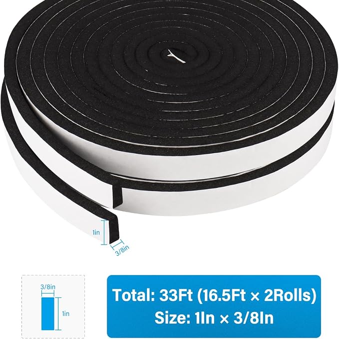 DGSL Foam Weather Stripping, 33Ft Door Window Seal Tape | Self Adhesive - Image 2