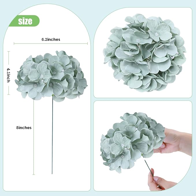 AVIVIHO 65pcs Fake Flowers Sage Green Hydrangea Artificial Flowers Bulk Silk - Image 4