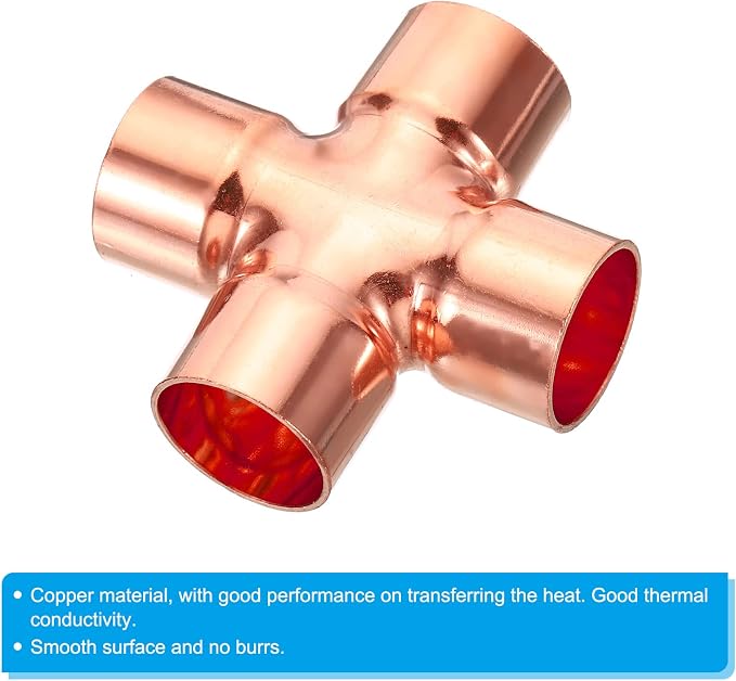 PATIKIL 7/8 Inch ID Copper Union Cross Pipe Fitting, 2 Pack 4 Way Welding - Image 4