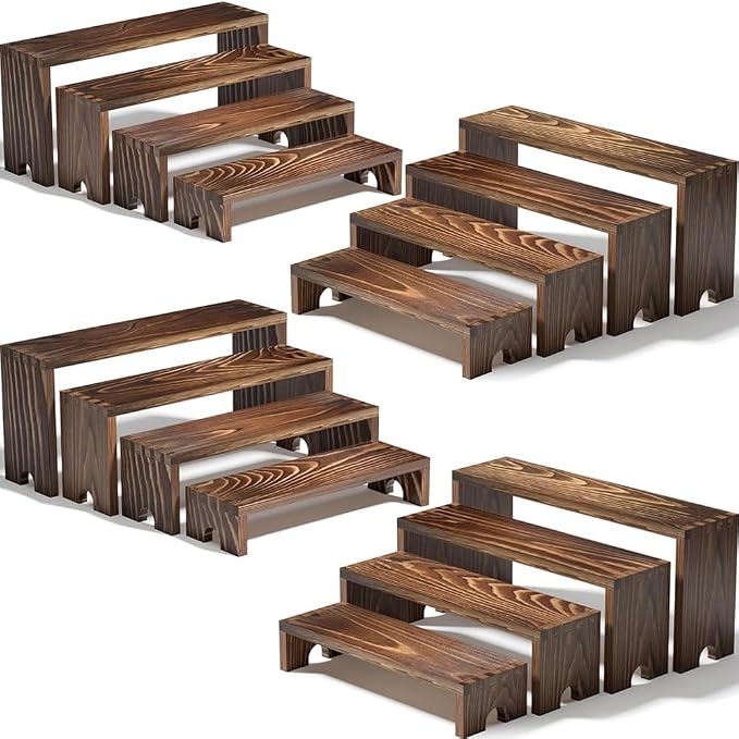4 Set Wooden Tiered Risers Display Stands by Unknown