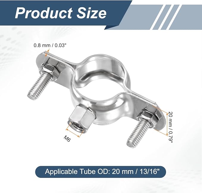HARFINGTON 8 Pcs Adjustable Pipe Bracket Clamps 13/16" Stainless Steel Wall - Image 2