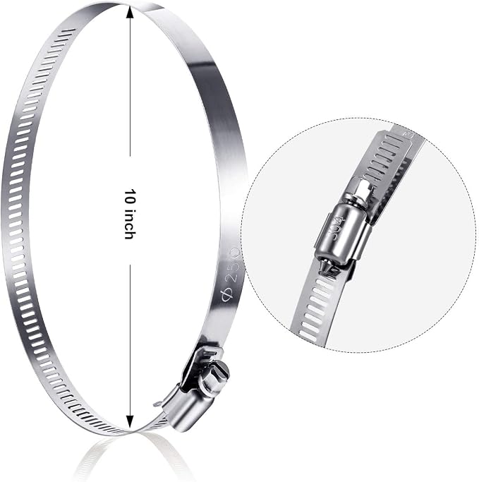 Boao Adjustable 304 Stainless Steel Duct Hose Clamp, 4 Pieces, 10 Inch | - Image 3