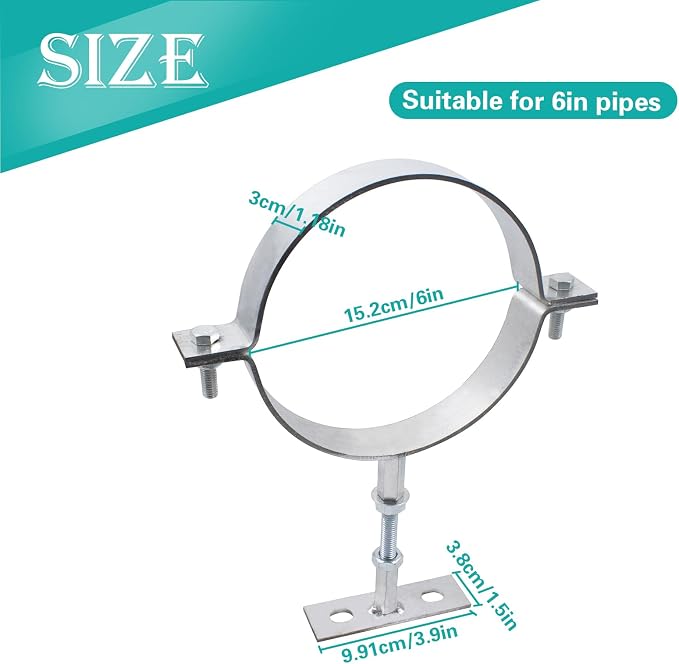 2 Set 6 Inch Adjustable Pipe Bracket, Heavy Duty Galvanized Steel Supports | - Image 2