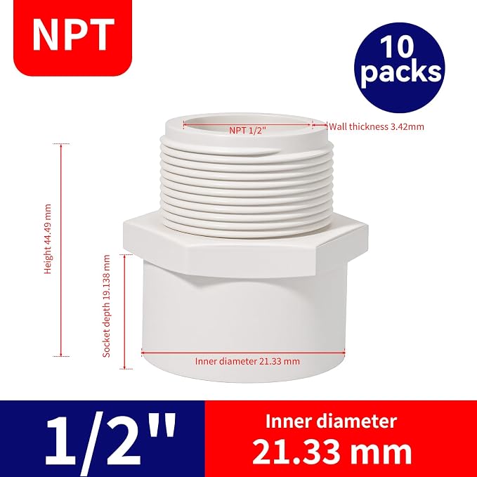 1/2 Inch Male Thread PVC Fittings White 2-Way PVC Pipe Coupling Adapter - Image 2