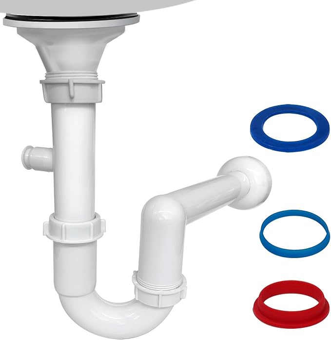 White 1-1/2" Kitchen Sink Drain P-Trap Plumbing Kit, J-Bend - Image 2