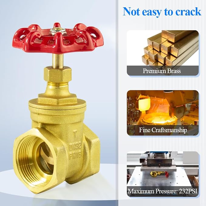 WiseWater Brass Gate Valve, 1 1/4" BSPP Rotating Sluice Valve Two-way Flow - Image 5