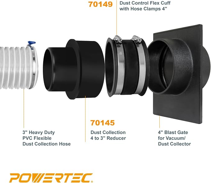 POWERTEC 70475 4-Inch to 3-Inch Reducer and 4 Inch Dust Control Flex Cuff - Image 2
