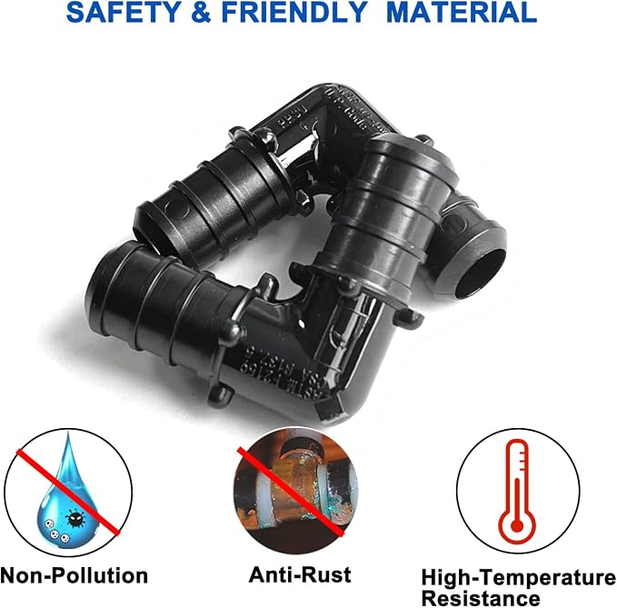 1/2 Inch 90 Degree Elbow, Poly PPSU Barb Crimp Pex Fitting, No Lead Plastic Pex - Image 2