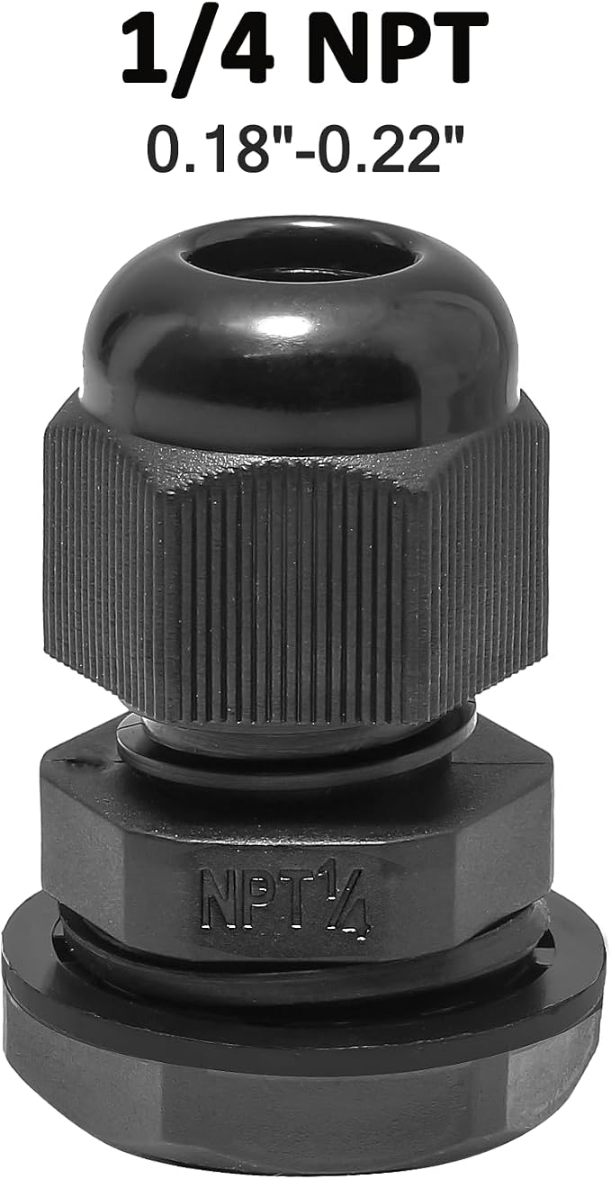 Bonsicoky 10 Pcs 1/4" NPT Nylon Cable Glands, IP68 Waterproof Adjustable Cord - Image 2