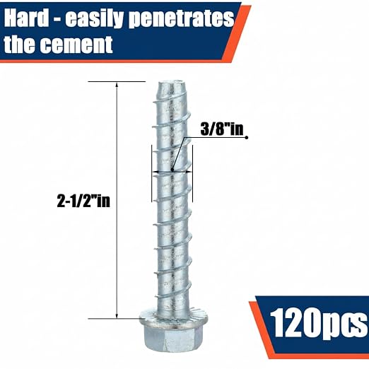 Tandefio 120 Pack 3/8 x 2-1/2" Concrete Anchors and Screw Kits Galvanized | - Image 2