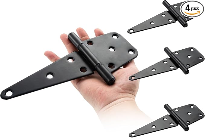 HOME MASTER HARDWARE 6" Heavy Duty Gate Hinges, 4 Pack T-Strap Hinge, Shed Door by HOME+MASTER+HARDWARE