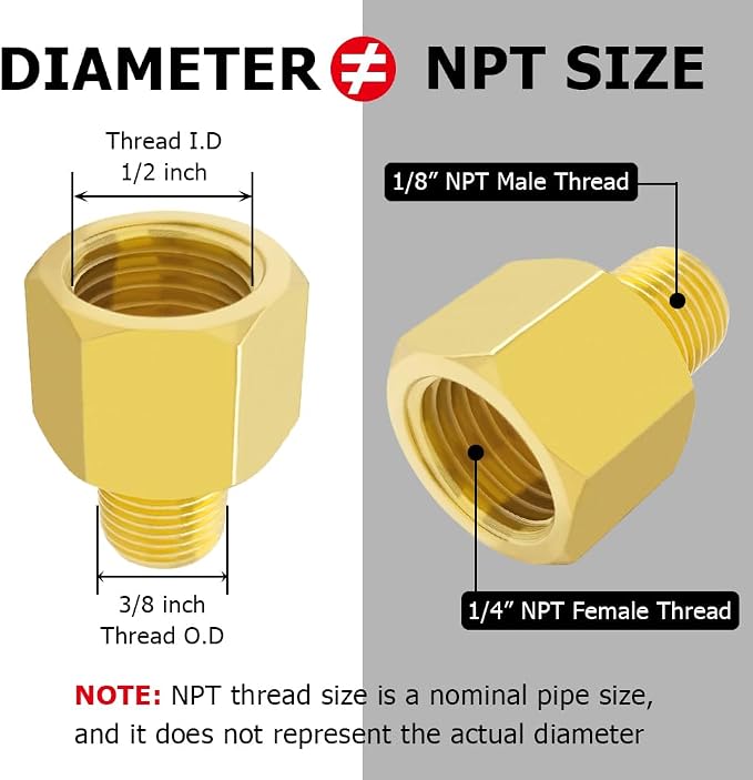 Hooshing 2PCS Brass Pipe Fitting 1/8" NPT Male to 1/4" NPT Female Reducer - Image 2