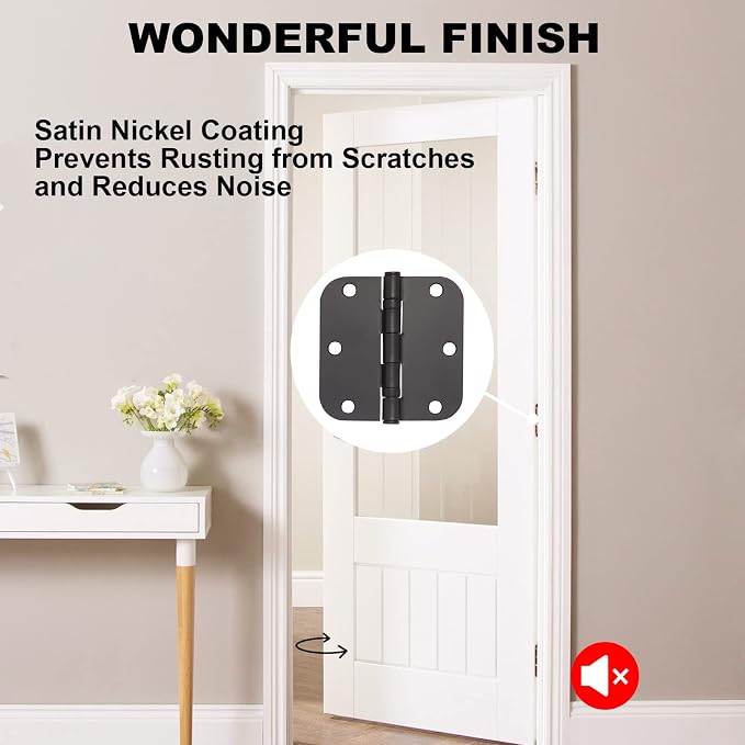 Matte Black Interior Door Hinges 3.5 in 3 Pack 5/8 Radius Steel Residential | 3 - Image 5