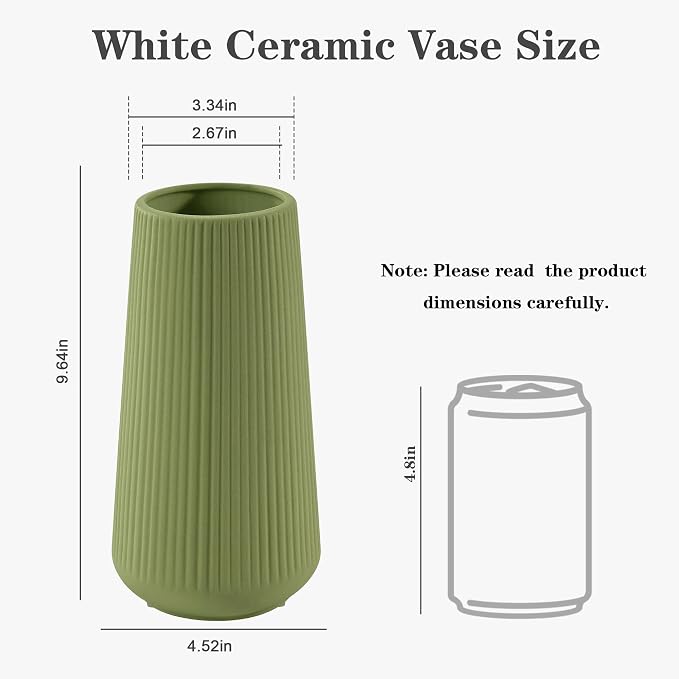 XL Saga Green Ceramic Vase, GUKJOB Cute Flower Vase - Image 2