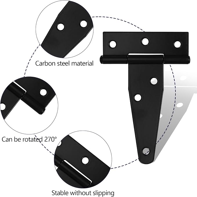 6 Pack 3 Inch T Strap Hinges Heavy Duty Black Outdoor Tee Hinge - Image 6