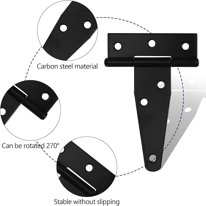 6 Pack 2 Inch T Strap Hinges Heavy Duty Black Outdoor Tee Hinge | Shed Door - Image 4