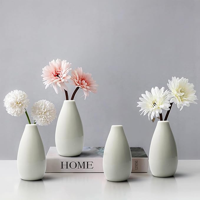 Modern White 4.1'' Small Ceramic Vase Set of 8 - Image 5