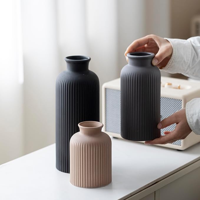 Large Modern Ceramic Vase Set, 3-Piece Decorative Vases - Image 5