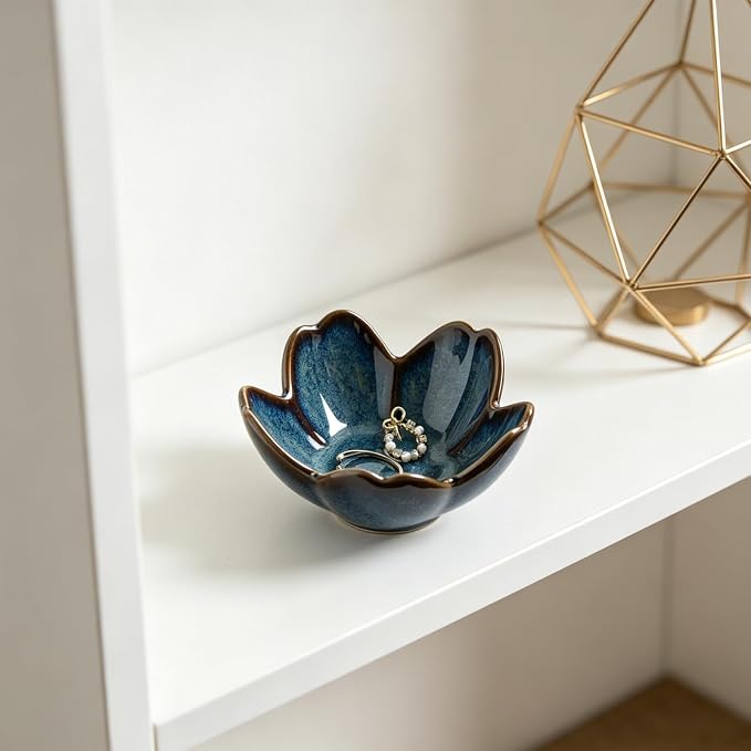 Floral Ceramic Jewelry Tray, 3.5" Ring Holder Trinket Bowl | Petite bowl keeps - Image 5