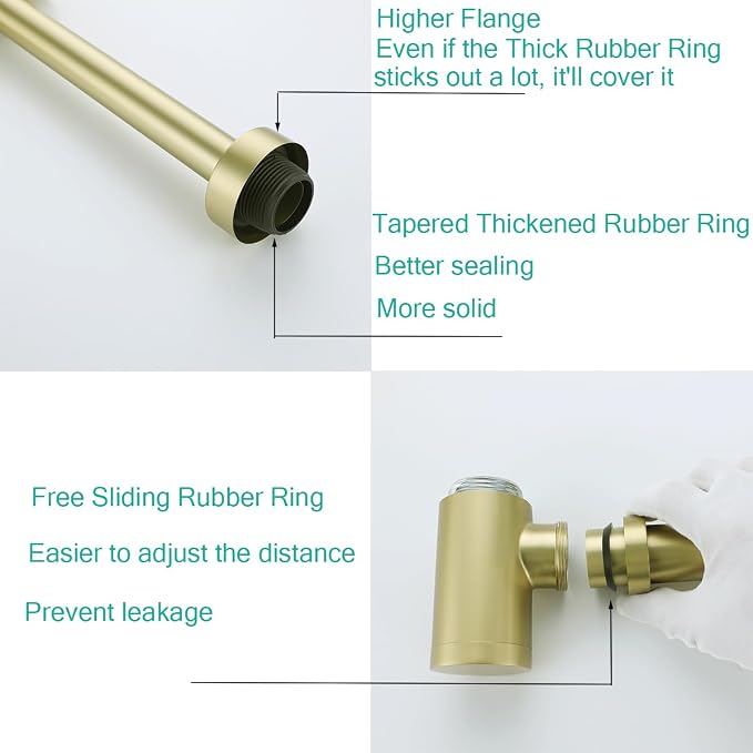 Brass Round Bottle P-Trap with Pop Up Drain Stopper with Overflow, 1 1/4 - Image 7