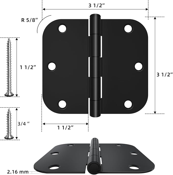 HOSOM 48 Pack Door Hinges Black Matte, Interior Door Hinges 3.5 x 3.5 inch - Image 2