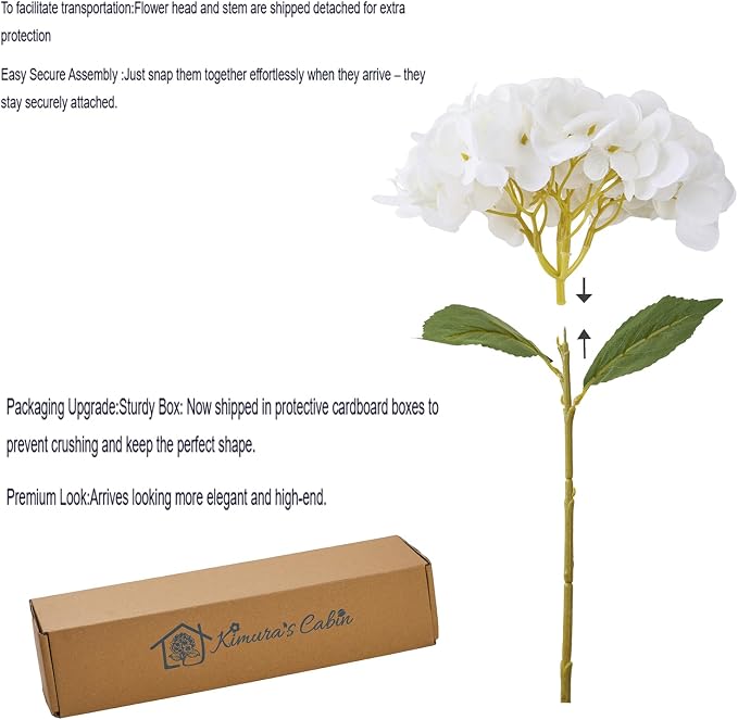 Kimura's Cabin 6pcs White Hydrangea Artificial Flowers Silk Fake Hydrangeas | - Image 9
