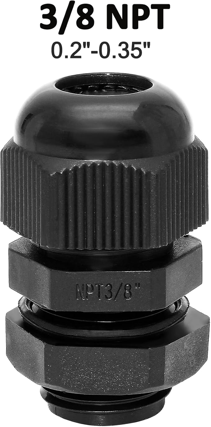 Bonsicoky 3/8" NPT Nylon Cable Glands, Adjustable Cord Grip, Strain Relief - Image 2