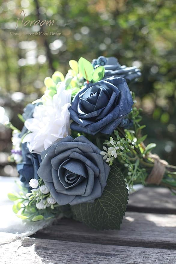 Artificial Flowers 25pcs Real Looking Dusty Blue Foam Fake Roses - Image 3