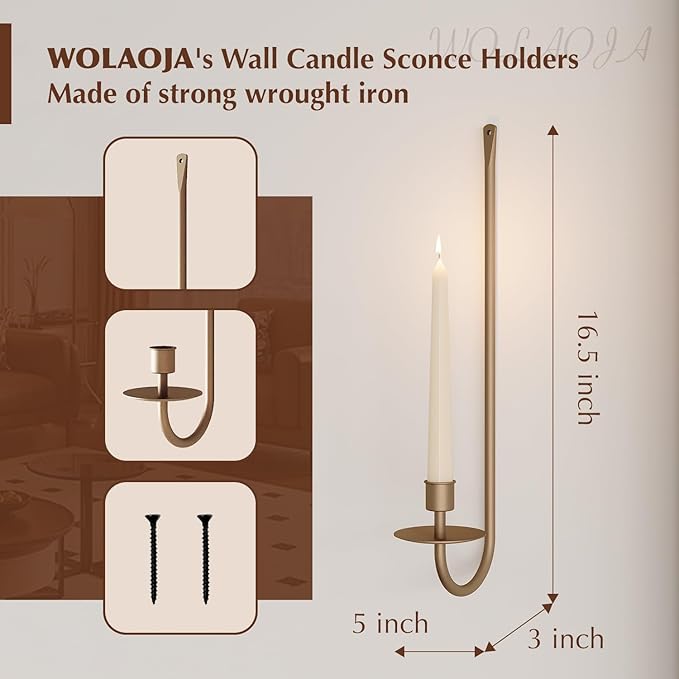 Metal Wall Candle Sconce Holder Set of 2 Wall Mount Candle Holder Pillar Holder - Image 4