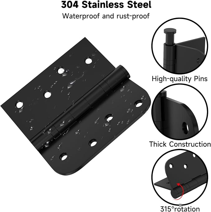 Stainless Steel Ball Bearing Door Hinges, 4x4 Inch Matte Black, Heavy Duty - Image 3