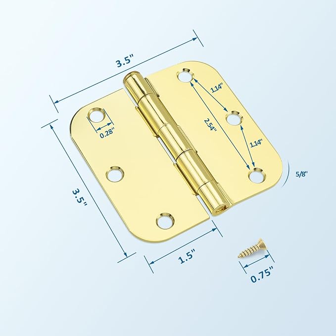 KNOBWELL 3.5" x 3.5" Polished Brass Door Hinges, 30 Pack | 5/8 Radius Corners - Image 5