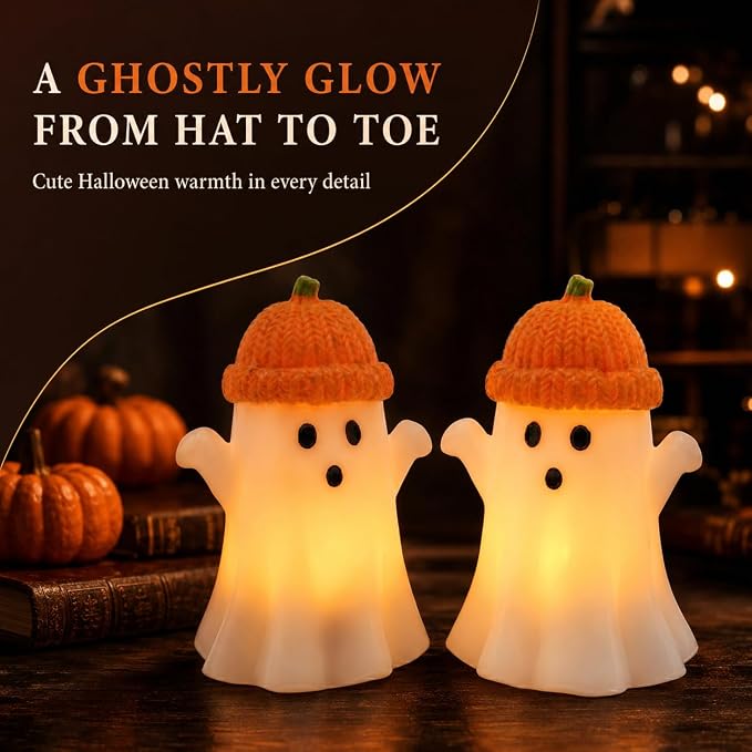 Enido Ghost with Pumpkin Hat Flameless Candles with Remote, Battery Operated - Image 4