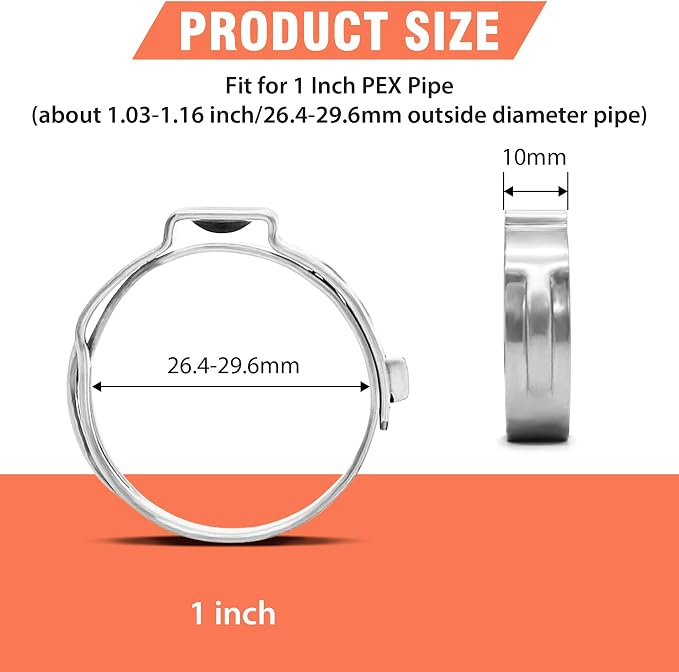60pcs 1 inch PEX Cinch Clamps Rings, 304 Stainless Steel Pex Crimp Rings - Image 2
