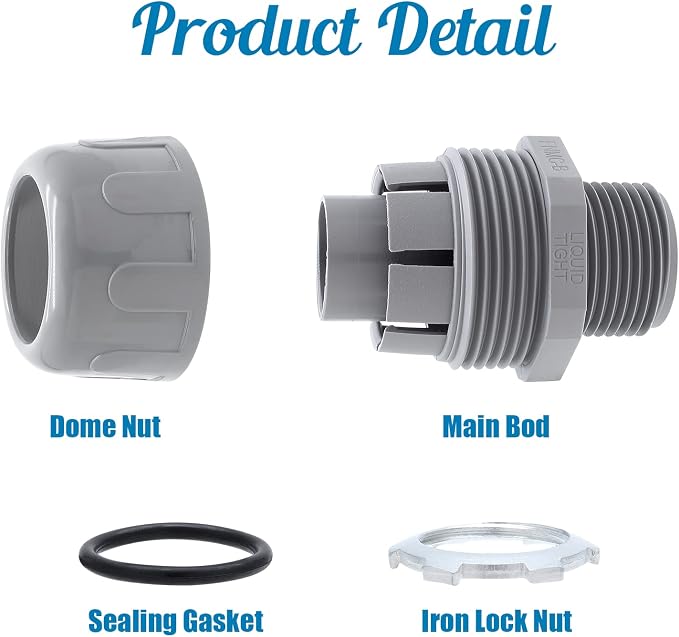 6Pcs 3/4 Inch NPT Liquid Tight Connector | Nonmetallic Straight, Electrical - Image 4