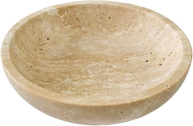7.87" Natural Travertine Stone Decorative Bowl, Limestone | Marble bowl by Pracfit