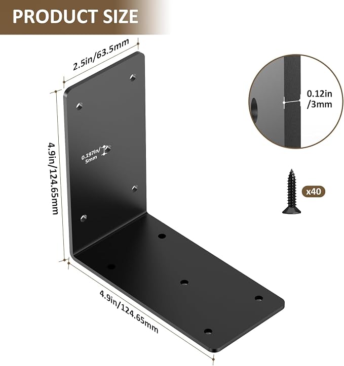 5x5 Heavy Duty Shelf Brackets, L Shaped Bracket 90 Degree Corner Brace | L - Image 2